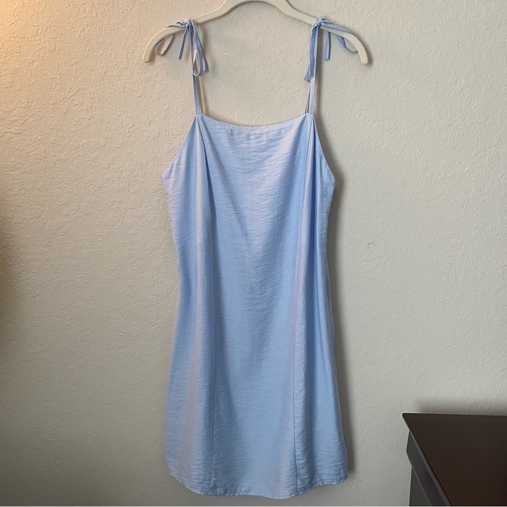 H&M Sky Blue EcoVero Viscose backless dress with bow straps